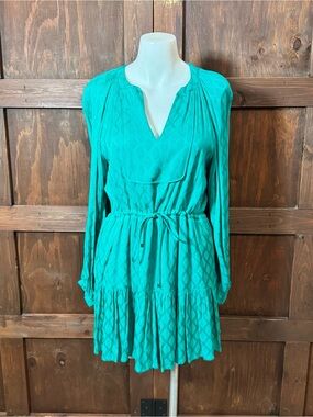 Karina Grimaldi Teal Long-Sleeve Tiered Drawstring Waist Dress